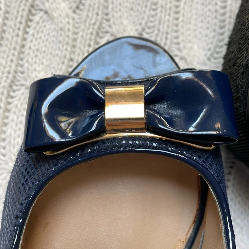 Karen Scott Sz 6.5 navy sling back high heel. Open toe bow 3.5” heel Bonny